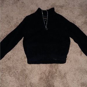 Fluffy cropped quarter zip sweater